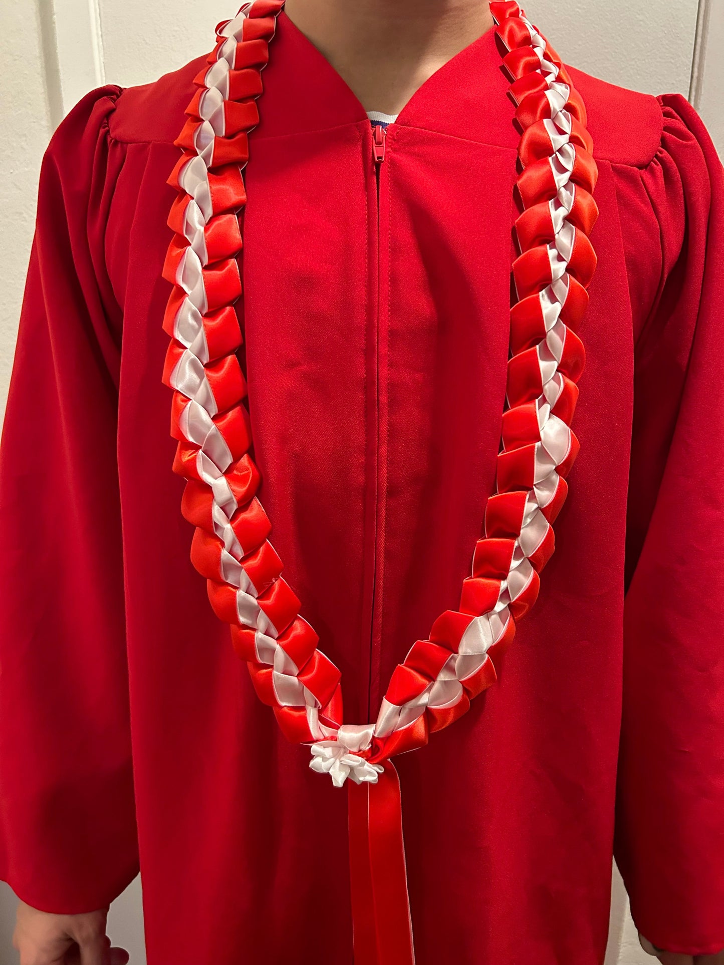 Red and White Graduation Leis