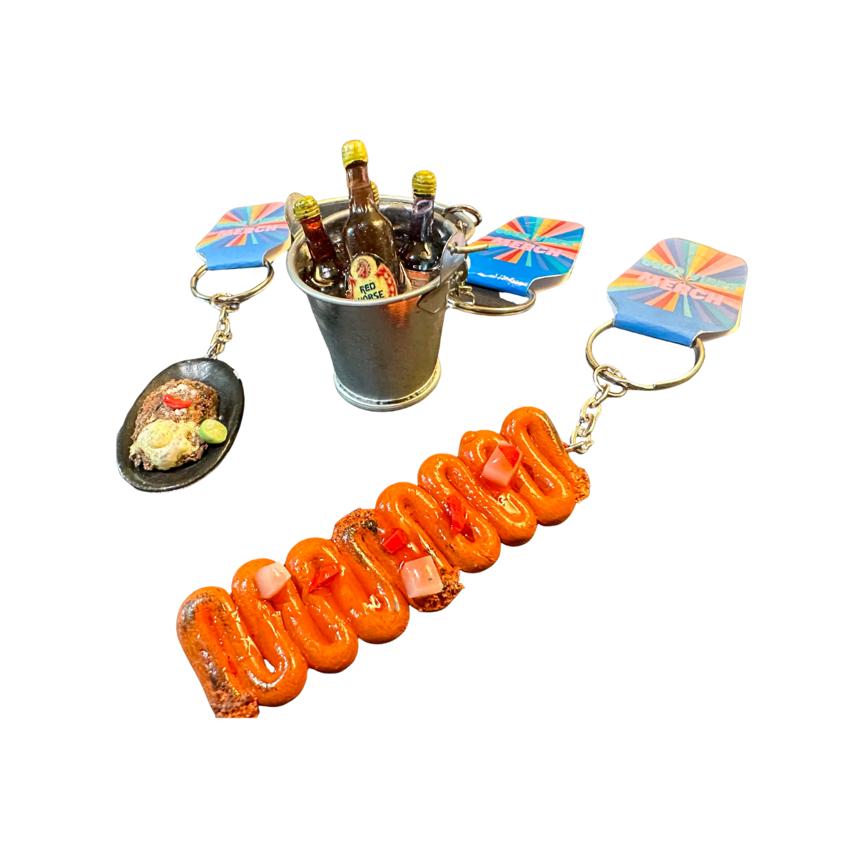 Filipino Handmade Miniature Keychains ( Isaw, Sisig and Beer bucket)